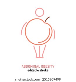 Intra-abdominal fat icon. Truncal obesity line pictogram. Fat around organs symbol. Metabolic syndrome symptom. Editable vector illustration in outline style isolated on a white background.
