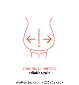 Ícone de gordura intra-abdominal. Pictograma da linha de obesidade truncal. Símbolo de gordura ao redor de órgãos. Sintoma de síndrome metabólica. Ilustração vetorial editável em estilo de contorno isolado em um plano de fundo branco.
