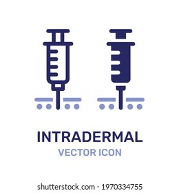 Intradermal injection of syringe under skin icon vector 