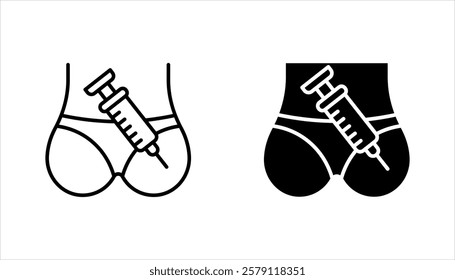 Intramuscular injection icon set. Thin line illustration. Buttock injecting. vector illustration on white background
