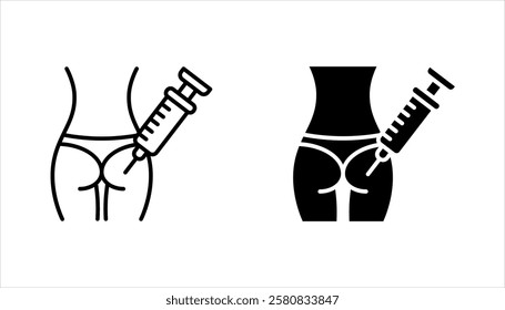 Intramuscular injection icon set. Thin line illustration. Buttock injecting. vector illustration on white background