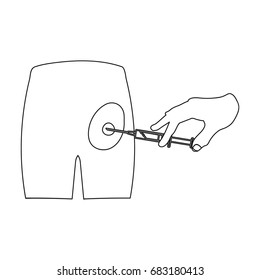 Intramuscular injection into the buttock with a syringe. Medicine single icon in outline style vector symbol stock illustration web.