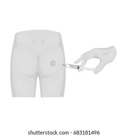 Intramuscular injection into the buttock with a syringe. Medicine single icon in monochrome style vector symbol stock illustration web.