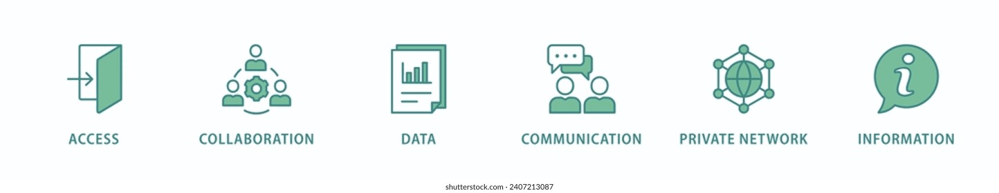 Intranet-Banner-Web-Icon Vektorgrafik-Konzept für globales Netzwerk-System mit Symbol für Zugriff, Zusammenarbeit, Daten, Kommunikation, privates Netzwerk und Informationstechnologie