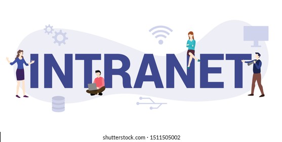 intranet internet network concept with big word or text and team people with modern flat style - vector