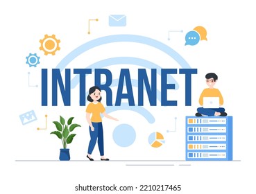 Intranet-Internetverbindungstechnologie zum Teilen vertraulicher Unternehmensinformationen in handgezeichneter Vorlage - Illustration