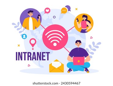 Intranet Internet Network Connection Technology Vector Illustration to Share Confidential Company Information and Website in Flat Cartoon Background