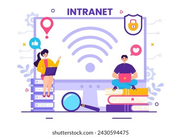 Intranet Internet Network Connection Technology Vector Illustration to Share Confidential Company Information and Website in Flat Cartoon Background