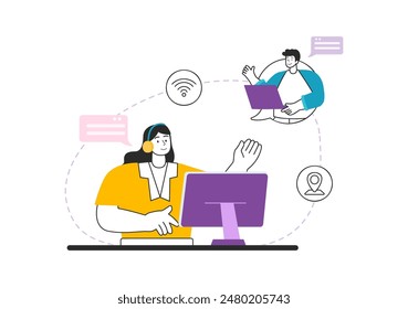 Intranet Internet Network Connection Technology Vector Illustration to Share Confidential Company Information and Website in Flat Cartoon Background