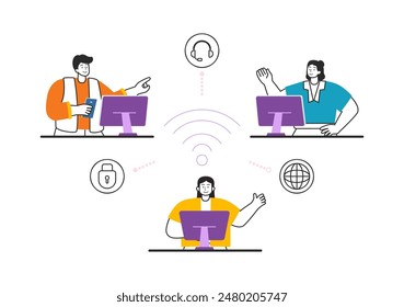 Intranet Internet Network Connection Technology Vector Illustration to Share Confidential Company Information and Website in Flat Cartoon Background