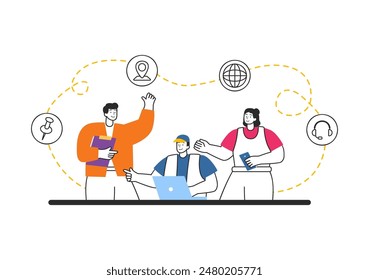 Intranet Internet Network Connection Technology Vector Illustration to Share Confidential Company Information and Website in Flat Cartoon Background