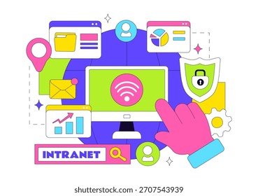 Intranet Conexión a Internet Tecnología Ilustración vectorial a Compartir Información confidencial de la empresa y Sitio web en un fondo plano de dibujos animados