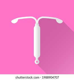 Intrauterine contraceptive device vector cartoon on pink background