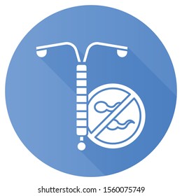 Intrauterine Device Blue Flat Design Long Shadow Glyph Icon. Vaginal Coil For Woman. Preservative, Female Contraceptive. Pregnancy Prevention. Birth Control. Safe Sex. Vector Silhouette Illustration