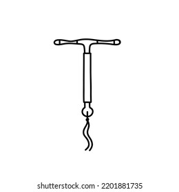 Intrauterine Device, IUD Contraception Doodle Icon, Vector Illustration