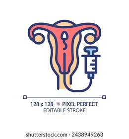 Intrauterine insemination RGB color icon. Artificial impregnation. Reproductive technologies. Medical fecundacion. Isolated vector illustration. Simple filled line drawing. Editable stroke