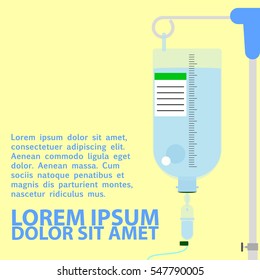 Intravenous drip bag on blank background for add text flat vector design