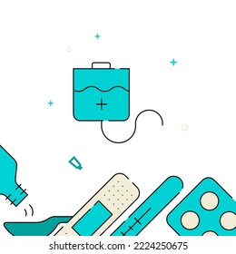 Intravenous dropper filled line vector icon, simple illustration, related bottom border.