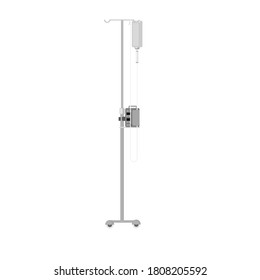 Intravenous fluid and infusion pump on white background. 