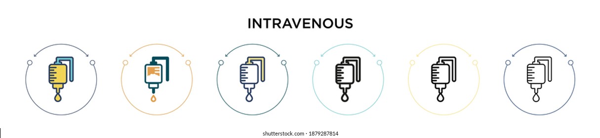 Intravenous icon in filled, thin line, outline and stroke style. Vector illustration of two colored and black intravenous vector icons designs can be used for mobile, ui, web
