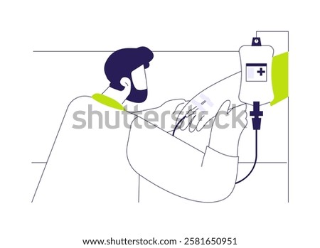 Intravenous line abstract concept vector illustration. Doctor with patient with IV line threaded through peripheral vein, anesthesiology critical care medicine, saline solution abstract metaphor.