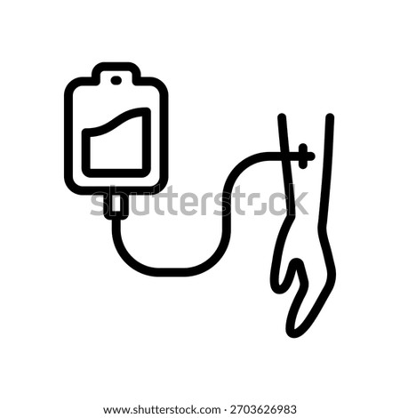 Intravenous saline drip line icon, world cancer day and chemotherapy, blood transfusion vector graphics. IV therapy symbol for healthcare apps, medical websites, and hospital-related visuals.