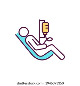 Intravenous Therapy Procedure RGB Color Icon. Medical Drop Counter. Blood Donation. Liquid Medicine Solutions. Delivering Fluids, Medications And Nutrition Through Vein. Isolated Vector Illustration