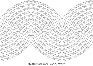 Motif abstrait complexe en mosaïque noire et blanche avec des formes en losange dans des ondes dynamiques, idéal pour les arrière-plans de design moderne.