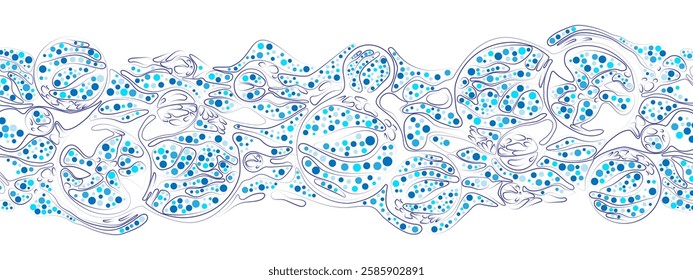 Intricate abstract blue vector background. Chaotic lines, particles, and circles create a textured network effect, reminiscent of cellular structures and neurography. Well-suited for technology.