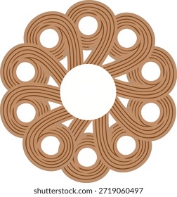 An intricate abstract circular pattern resembling a woven design or intertwined loops, with a central white circle.