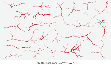 Intricate abstract crack line textures mimicking broken ground, lightning scars, or spidering veins in red versions—perfect for backgrounds or grunge-style projects.