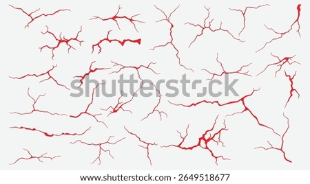Intricate abstract crack line textures mimicking broken ground, lightning scars, or spidering veins in red versions—perfect for backgrounds or grunge-style projects.