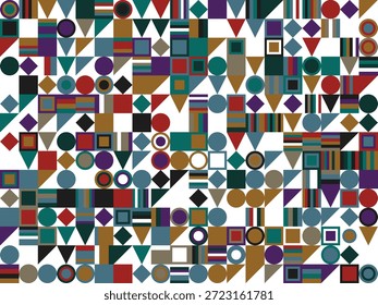 Diseño abstracto intrincado que presenta numerosas formas geométricas coloridas en una cuadrícula