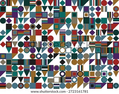 Intricate abstract design featuring numerous colorful geometric forms in a grid