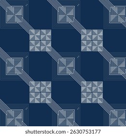 Intricate Abstract Geometric Pattern Featuring Nested Squares, Radiant Circles, and Diagonal Connections