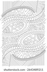 Intricate Abstract Line Art Pattern, Detailed abstract black and white line art pattern. Ideal for adult coloring books, backgrounds, textures, and creative design projects. Features a complex mix