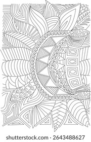 Intricate Abstract Line Pattern for Coloring, Detailed black and white line art featuring intricate abstract patterns, suitable as a background, texture, or coloring page. Perfect for relaxation,