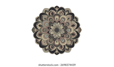 Padrão de mandala abstrato intrincado em uma mistura de cores terrosas e neutras, criando um design calmante e decorativo.