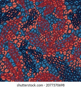 Intricate abstract nature background. Floral seamless pattern made of leaf silhouettes on animal skin leopard spots texture. Good for fashion, textile, fabric.