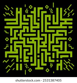 Intricate abstract pattern created with green lines against a black background