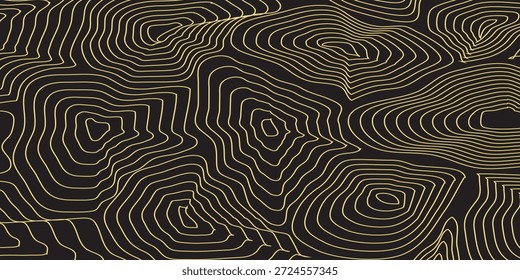 Un intrincado patrón abstracto de líneas de contorno de mapas topográficos dorados sobre un fondo oscuro, creando una sensación de profundidad y movimiento.
