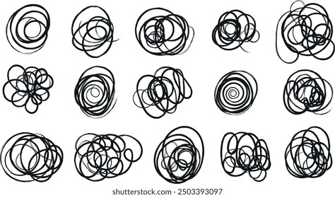 Garabatos abstractos intrincados. Línea de tensión dibujada a mano. Símbolos de depresión.