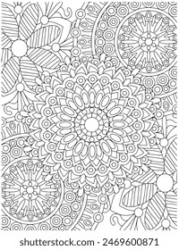 Intricate Adult Mandala Coloring Page Floral Zentangle Circular Patterns Stress Free Relaxation Meditation LIne Art