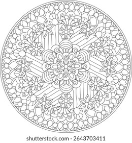 Intricate Adult Mandala Coloring Page Floral Zentangle Circular Patterns Stress Free Relaxation Meditation LIne Art