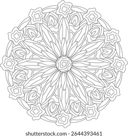 Intricate Adult Mandala Coloring Page Floral Zentangle Circular Patterns Stress Free Relaxation Meditation LIne Art
