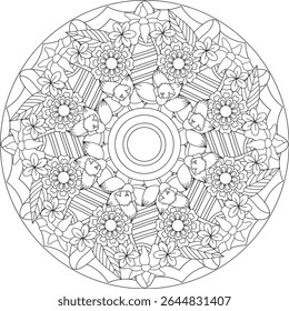 Intricate Adult Mandala Coloring Page Floral Zentangle Circular Patterns Stress Free Relaxation Meditation LIne Art