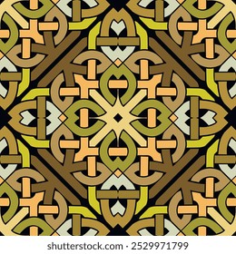 Intricate arabesque celtic ethnic style braided seamless pattern. Ornamental knots background. Repeat vector backdrop. Beautiful elegant geometric ornaments. Endless ornate patterned texture. 