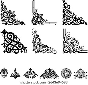 Intricate Arabic corner design, perfect for borders or decorative elements. This image features a striking silhouette design, perfect for creating a bold visual impact.