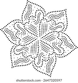Intricate Arabic, Indian Flat Floral Central Design Element. Ethnic Floral Vector with petals decorated with straight and curved dotted lines. Vintage Embroidery Floral illustration. 