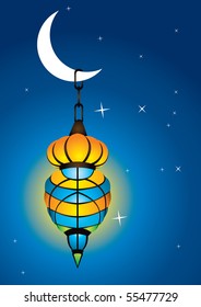 Intricate arabic lamp with moon crescent